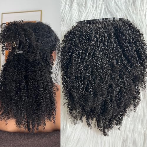 Kinky Curly Clip in Hair Extensions Real Human Hair Seamless PU Clip ins Hair Skin Weft 7pcs/set 120g 20inch for Black Women