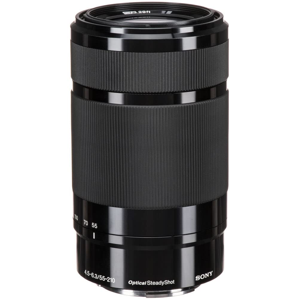Sony E 55-210 mm F4.5–6.3 OSS Telephoto Zoom Lens (SEL-55210) – Lightweight APS-C w/Optical Stabilization + 3 Piece Filter Kit + Lens Cap Keeper + Cleaning Kit