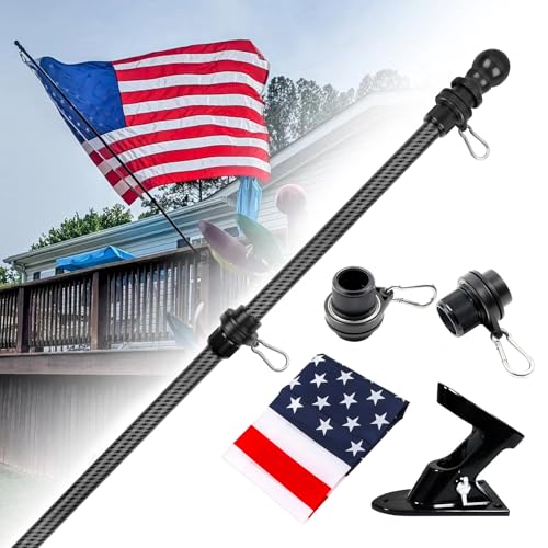 HIBLE Black Flag Pole Kit 6FT Carbon Fiber Flag Pole with Upgraded Metal Screw Joint Parts, 5 Sections Tangle Free Flagpol...