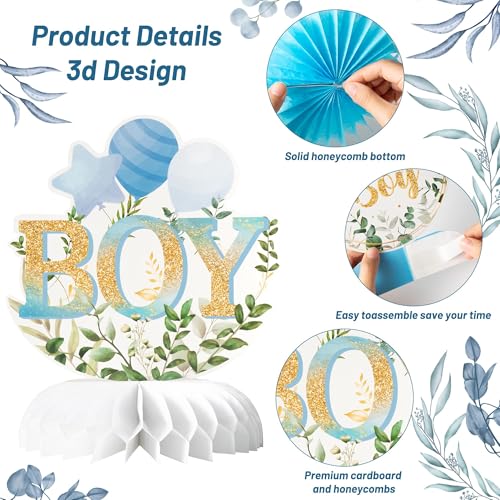ANGOLIO 12Pcs It's a Boy Baby Shower Honeycomb Centerpieces Watercolor Blue Baby Shower Party Honeycomb Centerpieces Boy B...