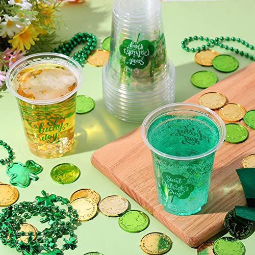 Aoriher 100 Pcs 12 oz St Patrick's Day Shamrock Cups Disposable Plastic Happy St Patrick's Day Green Clear Cups Lucky Day ...