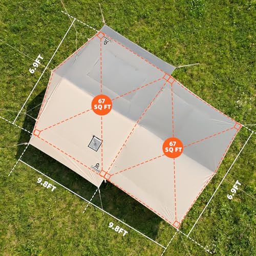4 Person Inflatable Tent with Stove Jack & Canopy, 4 Season Glamping Air Tent with Panoramic Skylight, AC & Power Port, Wa...