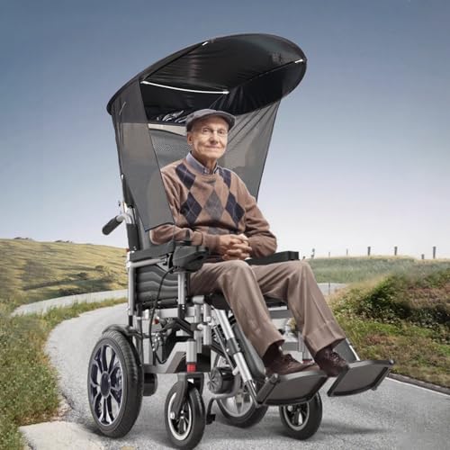 Electric Wheelchair Universal Umbrella Canopy Awning, Adjustable Sun Shade Rain Cover, Side Gauze Breathable, Black, Water...