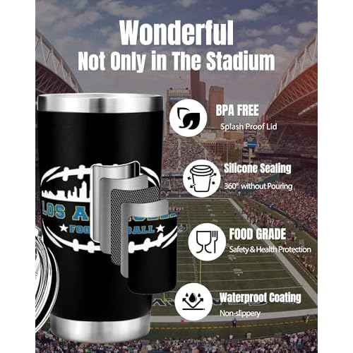 Football Fan 20 Oz Insulated Travel Coffee Cup Mug Tumbler with Lid Los Angeles Themed Merch Shop Men Women Sport Stuff Gear Apparel Chargers Team Decor Accessorie Husband Boyfriend Dad Birthday Gift