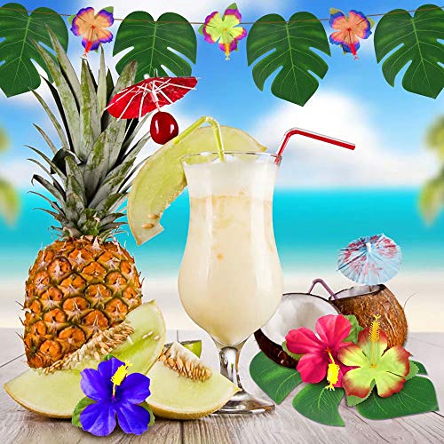 60Pcs Tropical Party Decorations Supplies Tropical Palm Leaves Hibiscus Flower Simulation Artificial Leaf for Hawaiian Lua...
