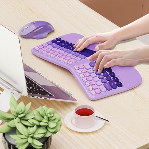 Ergonomic Wireless Keyboard and Mouse, Mechanical Gaming Set with Wrist Rest & OTG & Brush Ideal for Windows PC, Home, Off...