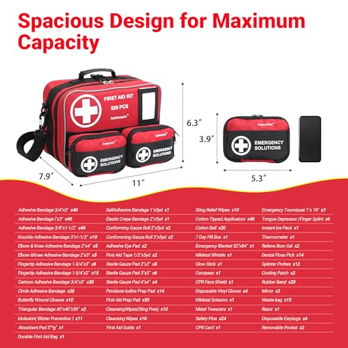 Aoldersson 520 Piece Large First Aid Kit – Emergency Survival Kit for Car, Home, Camping, and Travel – Compact Medical Kit...