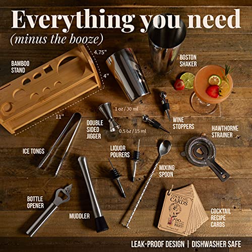 Mixology & Craft Bartender Kit - 13 Piece Set Including Stainless Steel Cocktail Making with Bar Stand & Boston Shaker, Pe...