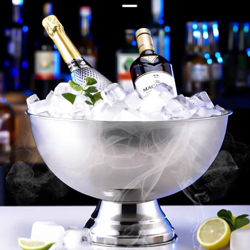 Large Ice Bucket 13L Stainless Steel Champagne Bowl Ice Bucket with Ice Scoop Semicircle Drink Tub with Integrated Base Si...