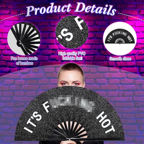 FairySandy Large Rave Fan UV Glow Hand Fan with Holster for Men/women, Disco Party Favor for Edm Music Festival Club Rave ...