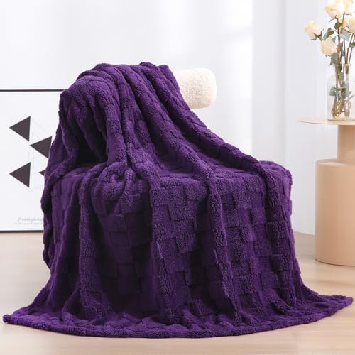 Linecooo Deep Purple Fleece Throw Blanket 50”×60” for Couch Sofa Bed,Super Soft Cozy Plush Microfiber Flannel Blanket with...