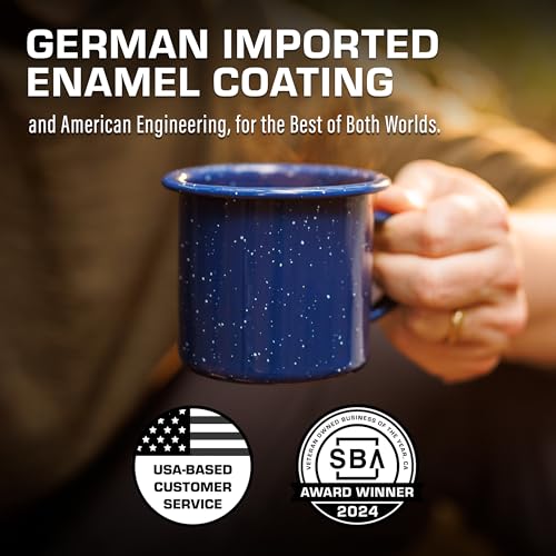 COLETTI Classic Camping Mugs — Enamel Coffee Mug, Camping Coffee Mugs — Premium Nostalgic Mug Set, German Imported Enamel ...