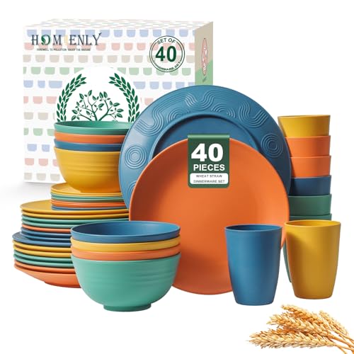Homienly 40-Piece Premium Wheat Straw Dinnerware Sets, Service for 8, Unbreakable Plates and Bowls Set - Cups Sets, Dinner...