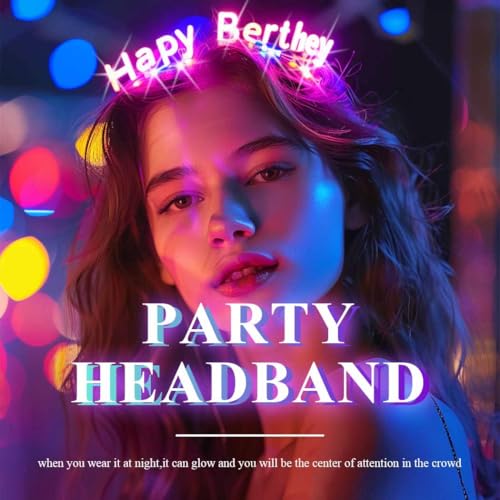 JAKAWIN Light Up It's My Birthday Headband Glowing Birthday Tiara for Women