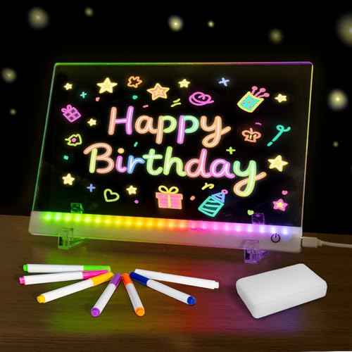 Led Drawing Board with Colors, Acrylic Dry Erase Board with Stand, 4 Modes & 6 Colors, Include 7 Dry Erase Markers, Clean ...