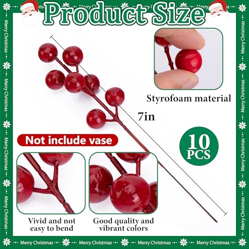 Watayo 45 Pcs Christmas Artificial Pine Branches with Red Berry Stems, 10.5" Faux Evergreen Norfolk Pine Cypress Leaves St...