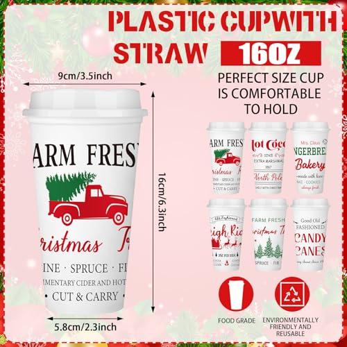Tioncy Hot Chocolate Bar Supplies Christmas Reusable Coffee Cups Gift 16 oz with Lids Plastic Cups Travel Coffee Mug Thank...