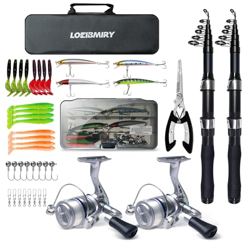 Fishing Rod Reel Combo - 2PCS 6.89ft Collapsible Rods 2PCS Spinning Reels Lures Set Fishing Pliers Carrier Bag for Travel ...