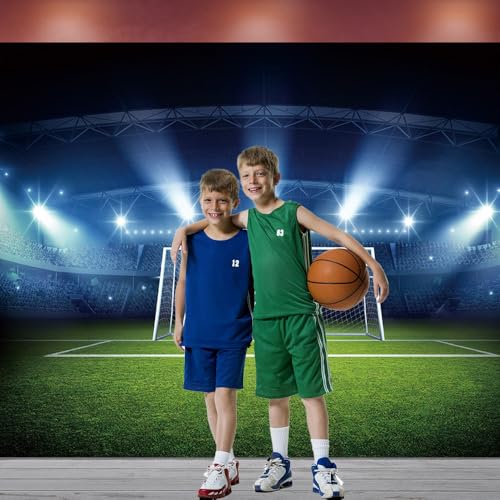 Football Photography Backdrop Soccer Pitch Stadium Light Photo Background Boys Sports Theme Happy Birthday Party Banner De...