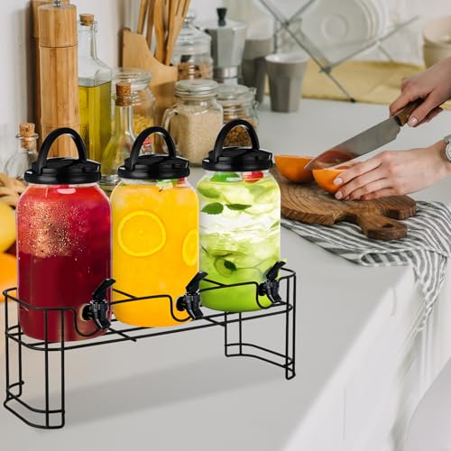 Tanlade 3 Pcs Plastic Drink Dispenser with Stand Beverage Dispenser with Sturdy Metal Base Juice Dispensers for Parties Le...