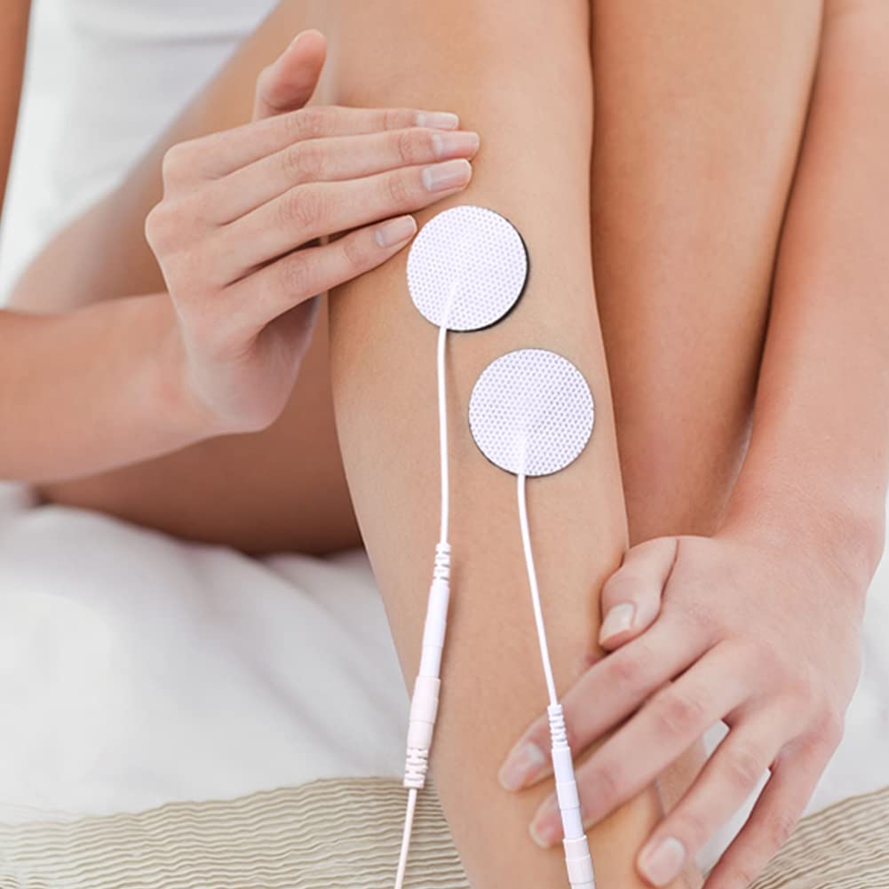 LotFancy TENS Unit Electrode Pads, 40PCS Round Electrodes Pads, 1.25" Reusable TENS Pads for EMS Muscle Stimulator, with 2.0 mm Pigtail Connectors