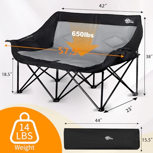 Bolosy 2 Person Camping Chair Camping Loveseat Oversized Double Folding Camping Chair Heavy Duty Two Person Camp Chair Lov...