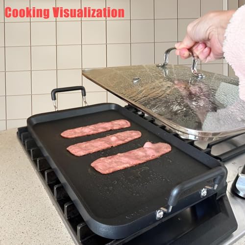 Vayepro 2-Burner Griddle Pan with Glass Lid - Nonstick Stovetop Griddle for Gas, Glass Stove Top - Aluminum Camping Grill ...