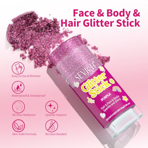 SEVICH Glitter Stick Blue for Face Body Hair,Skin Safe Waterproof Sparkle with No Glue Needed,Easy to Apply and Remove for...