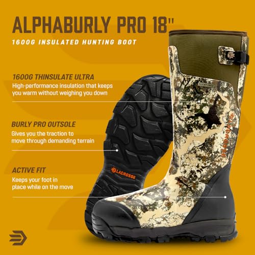 LaCrosse Alphaburly Pro 18" Insulated Hunting Boots for Men Featuring Waterproof Rubber, 1600G Thinsulate, and EVA Footbe...