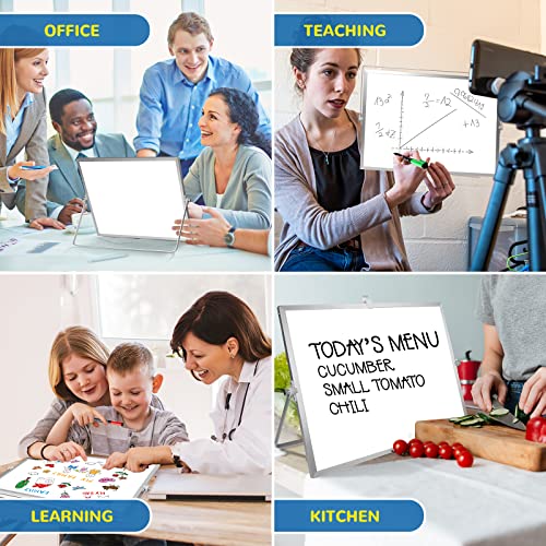 Dry Erase White Board, 16inX12in Large Magnetic Desktop Whiteboard with Stand, 10 Markers, 4 Magnets, 1 Eraser, Portable D...