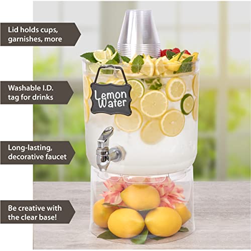 Buddeez Durable 2 Gallon Beverage Dispenser with Stand - Stackable Drink Server for Parties - Includes Party Top Lid and C...
