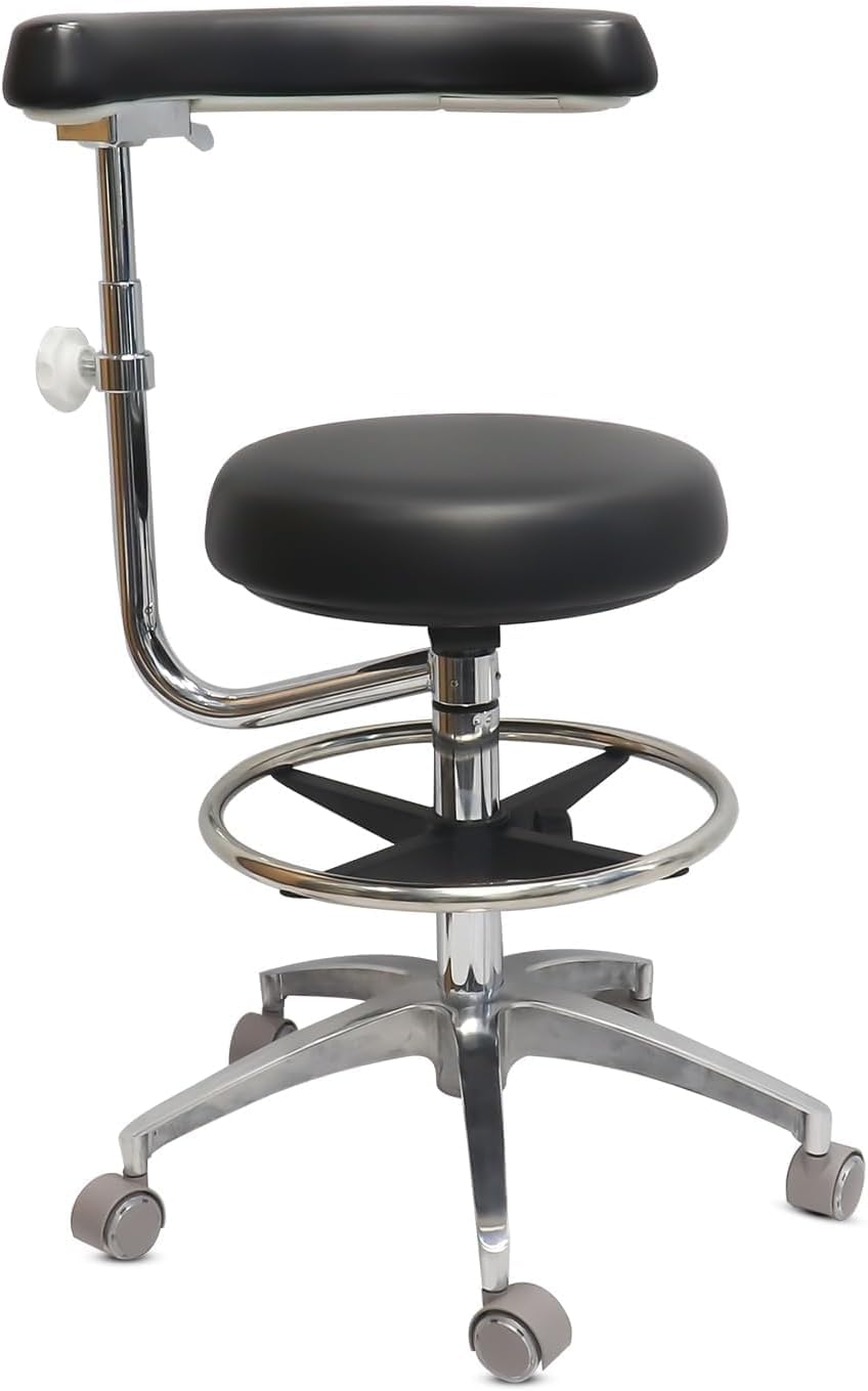 LIMKOMES Round Rolling Stool with Seat and Footrest Dental Chair with Rotatable Armrests for Dentist Office Shop Home