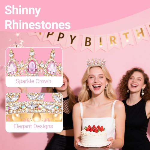 Papoopy Crown for Women, Queen Crown Tiara for Birthday Wedding Party Decorations Pink