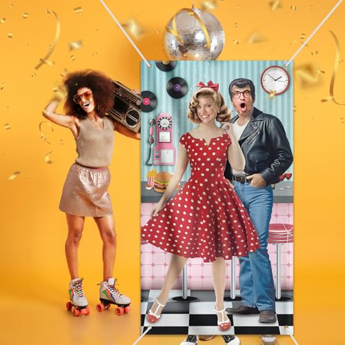 50s Party Decorations Photo Booth Prop Photo Backdrop Door Banner Sock Hop Party Decorations Rock and Roll 1950s Party Pho...