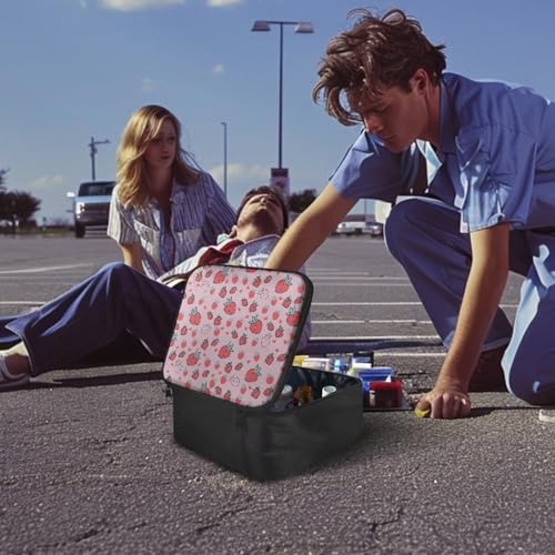 Rnyleeg Pink First Aid Kit for Home Strawberry Medical Kit for College Dorm Cute First Aid Kit Bag Empty Portable Medicine...