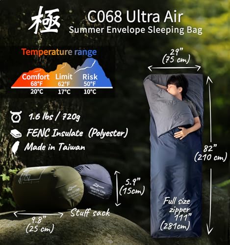 Litume Compact Sleeping Bag 68°F-50°F 1.6lbs, Combinable Lightweight Portable Packable sleep sacks for Adults for Backpack...