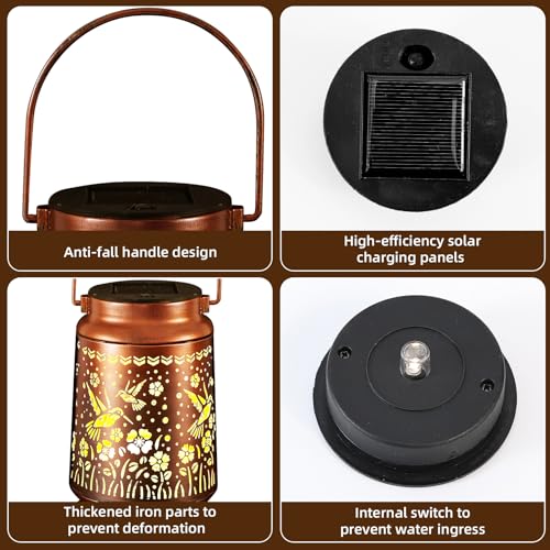 Solar Lanterns Outdoor Waterproof Gifts for Women Grandma Gifts for Mom Hummingbird Garden Decor Solar Hanging Lantern Met...