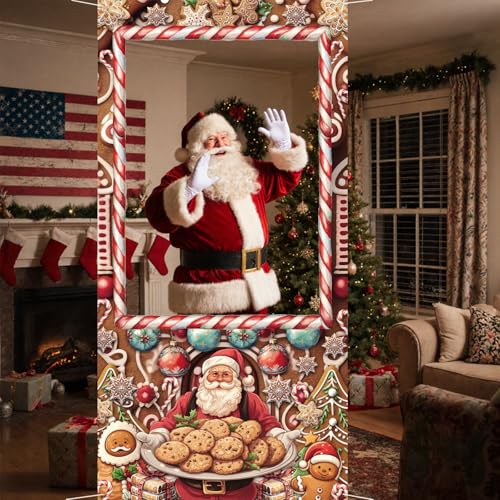 WNSMYJDP Large Christmas Photo Booth Props Fun Frame Banner for Merry Christmas Party Decorations DIY Picture Props for Ho...