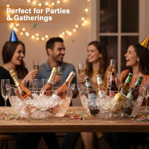 2-Pack Clear Acrylic Ice Buckets for Parties (5.5L Each) – Large Plastic Beverage Tubs with Scoops – Wine Bucket Chiller f...