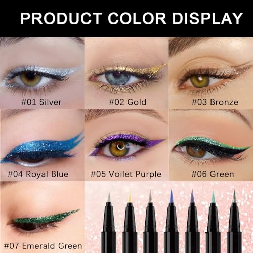 evpct 1Pcs Emerald Dark Green Glitter Shimmer Liquid Eyeliner Eye Shadow Makeup Pencil, Green Face Body Glitter Fake Eyela...