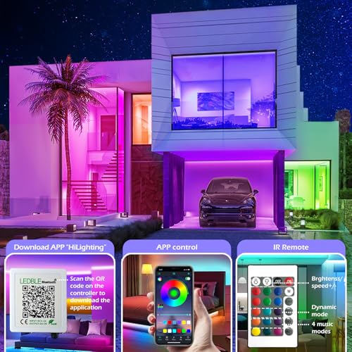 100ft Led Strip Lights,Long Smart Led Light Strips Music Sync 5050 RGB Color Changing Rope Lights,Bluetooth APP/IR Remote/...