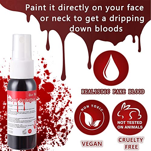 Go Ho Blood Splatter Fake Blood Washable(2.1 oz),Halloween Fake Blood Spray Eye Blood Drops Body Paint,Fake Blood for Clot...