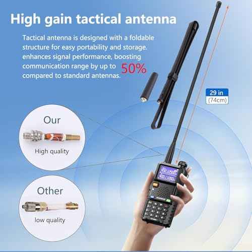 BAOFENG UV-5RM 10W Long Range Ham Radio Walkie Talkie with NOAA Weather Receiver 2500mAh Rechargeable Battery one-Key Frequency Copy Earphone Type-C Charging and Programming Cable (Tactical Antenna)