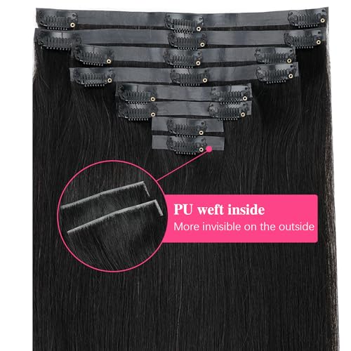 Injected Clip in Extension Human Hair Invisible Clip Ins for Women Brazilian Injected Clip ins Human Hair Natural Color 8 Pcs with 18 Clips 120g/Set (18 inch)