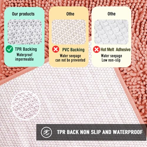 OWIYA Bathroom Rugs Mat 24x17 Non Slip Chenille Bath Mats Bath Rugs for Bathroom Shower Light Orange