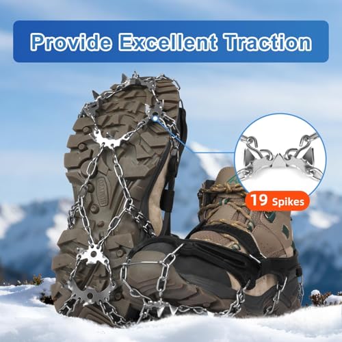 Crampons 19 Stainless Steel Spikes Ice Cleats for Shoes and Boots,Snow Traction Cleats Ice Grips for Hiking, Mountain Clim...