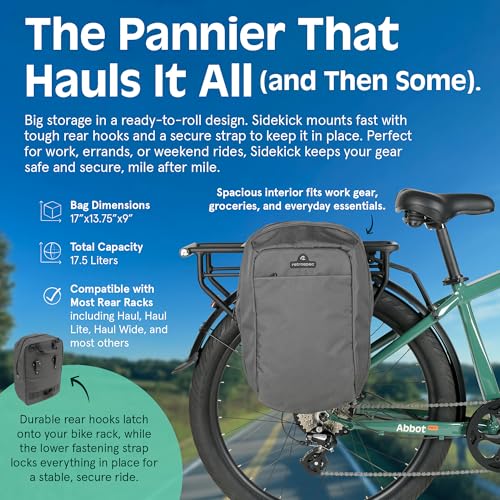 Retrospec Sidekick Single & Dual Pannier Bike Bag - Waterproof Commuter Pannier with Laptop Sleeve, Reflective Rain Cover & Carry Strap - Eco-Friendly 600D rPET - 17" Large Capacity