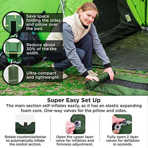 Camping Pad with Armrest & Pillow - Self-Inflating Air Mattress - Rollover Protection - Ultra-Comfortable Mat - Lightweigh...