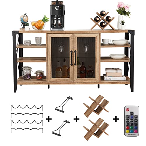 Vabches 58" Wine Cabinet with Wine Rack Storage,Home Bar for Liquor and Glasses, Farmhouse Coffee Bar Cabinet, Liquor Cabinet for Home Living Room Dining Room