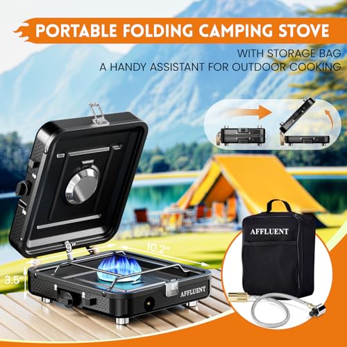 AFFLUENT 2 Burner Propane Camping Stove with Grill and Storage Bag- A Must - Have Camp Stove Propane! Foldable, Featuring ...